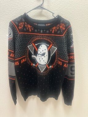 Men's Black & Orange Hockey Knit Sweater - Mask Logo